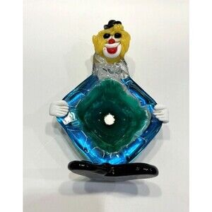 Vtg Murano Venetian Italian Art Glass Clown Aquamarine Blue Ashtray 7" Figurine